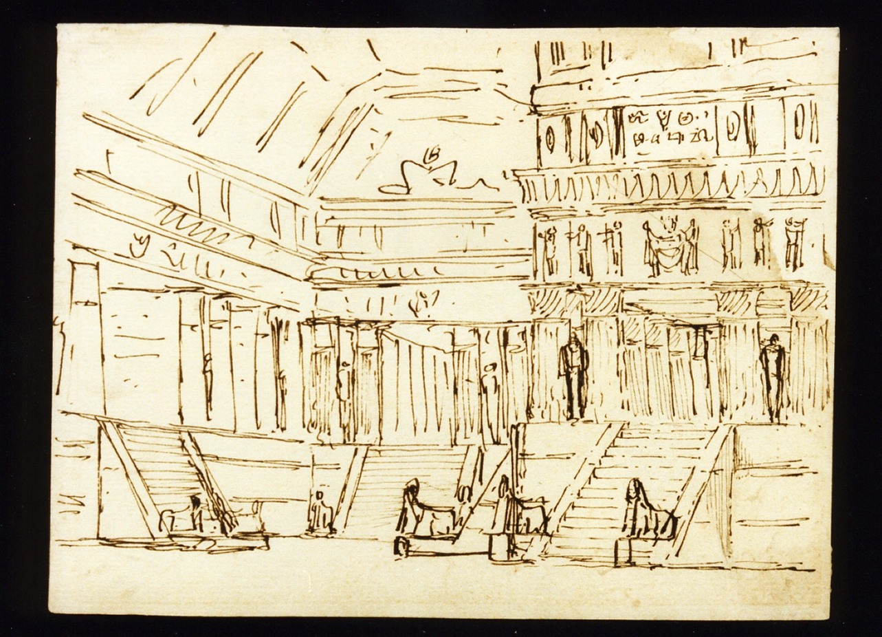 bozzetto di scenografia con architetture egiziane (disegno) di Niccolini Antonio (scuola) (sec. XIX)
