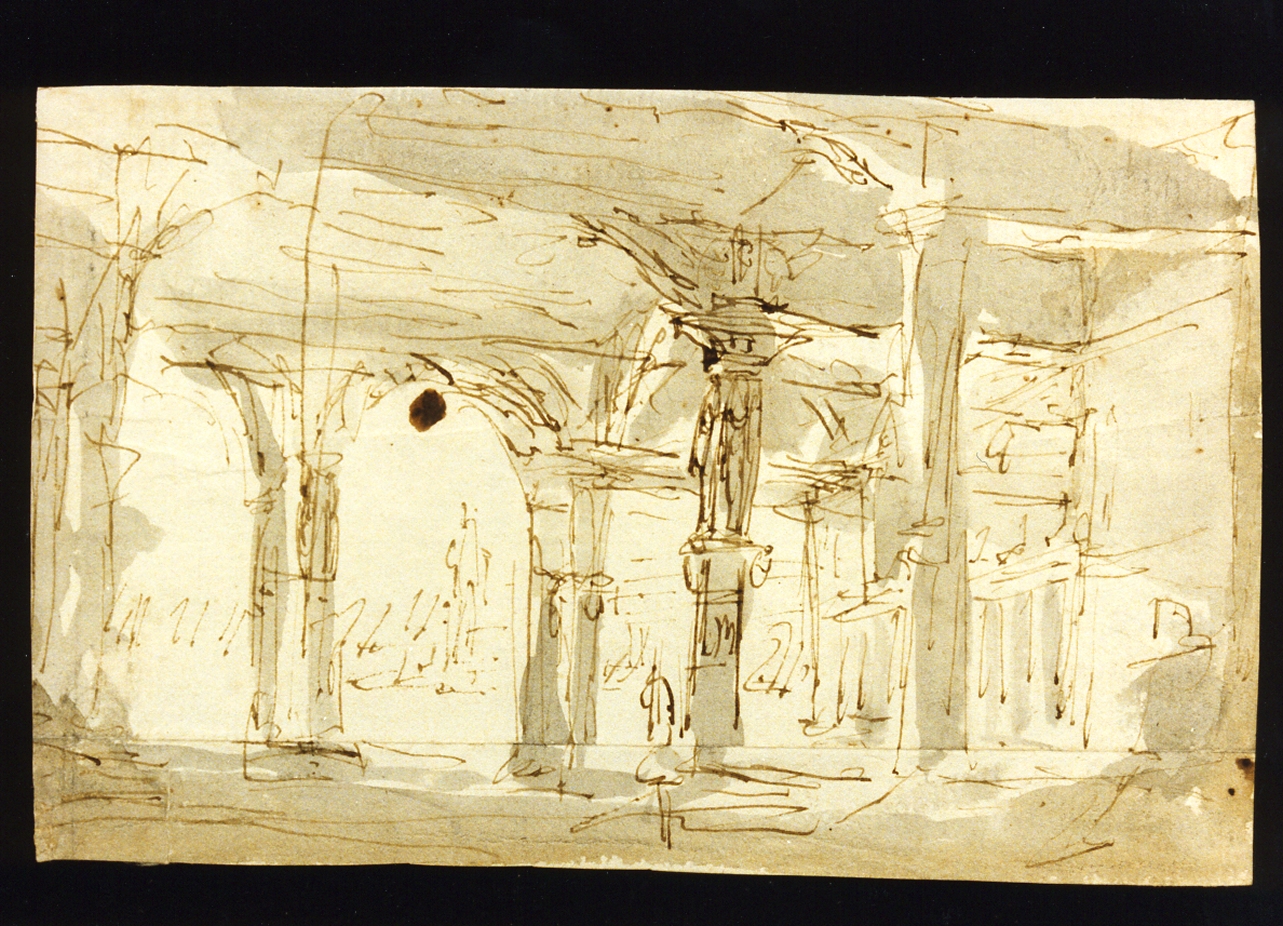 bozzetto di scenografia con ambiente archivoltato (disegno) di Niccolini Antonio (scuola) (sec. XIX)