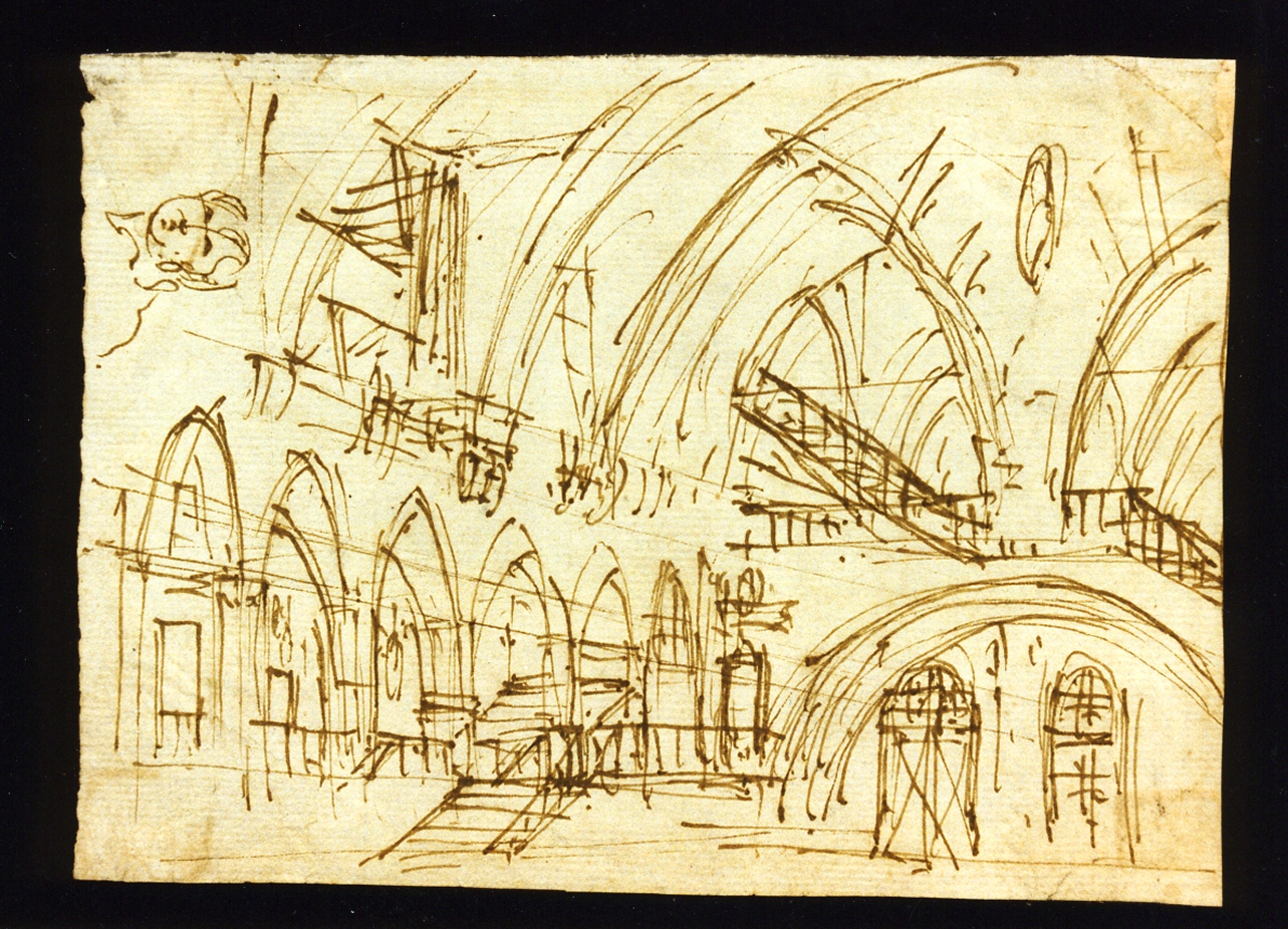 bozzetto di scenografia con ambiente archivoltato (disegno) di Niccolini Antonio (scuola) (sec. XIX)