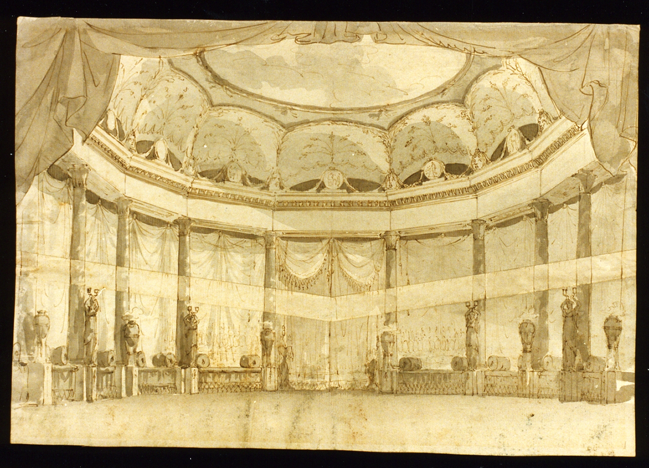 bozzetto di scenografia con colonnato circolare (disegno) di Niccolini Antonio (scuola) (sec. XIX)