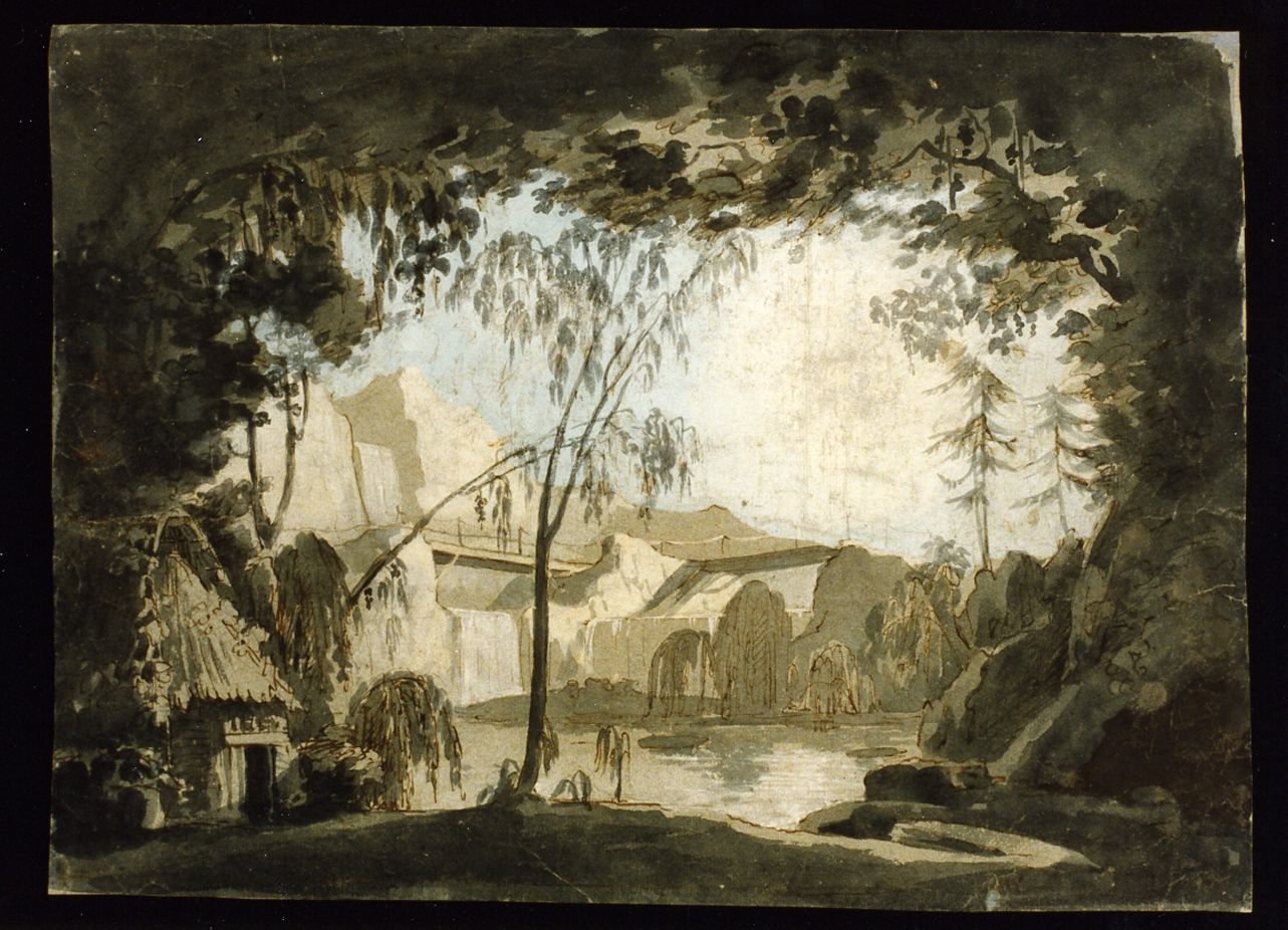 bozzetto di scenografia con paesaggio fluviale (disegno) di Niccolini Antonio (scuola) (sec. XIX)
