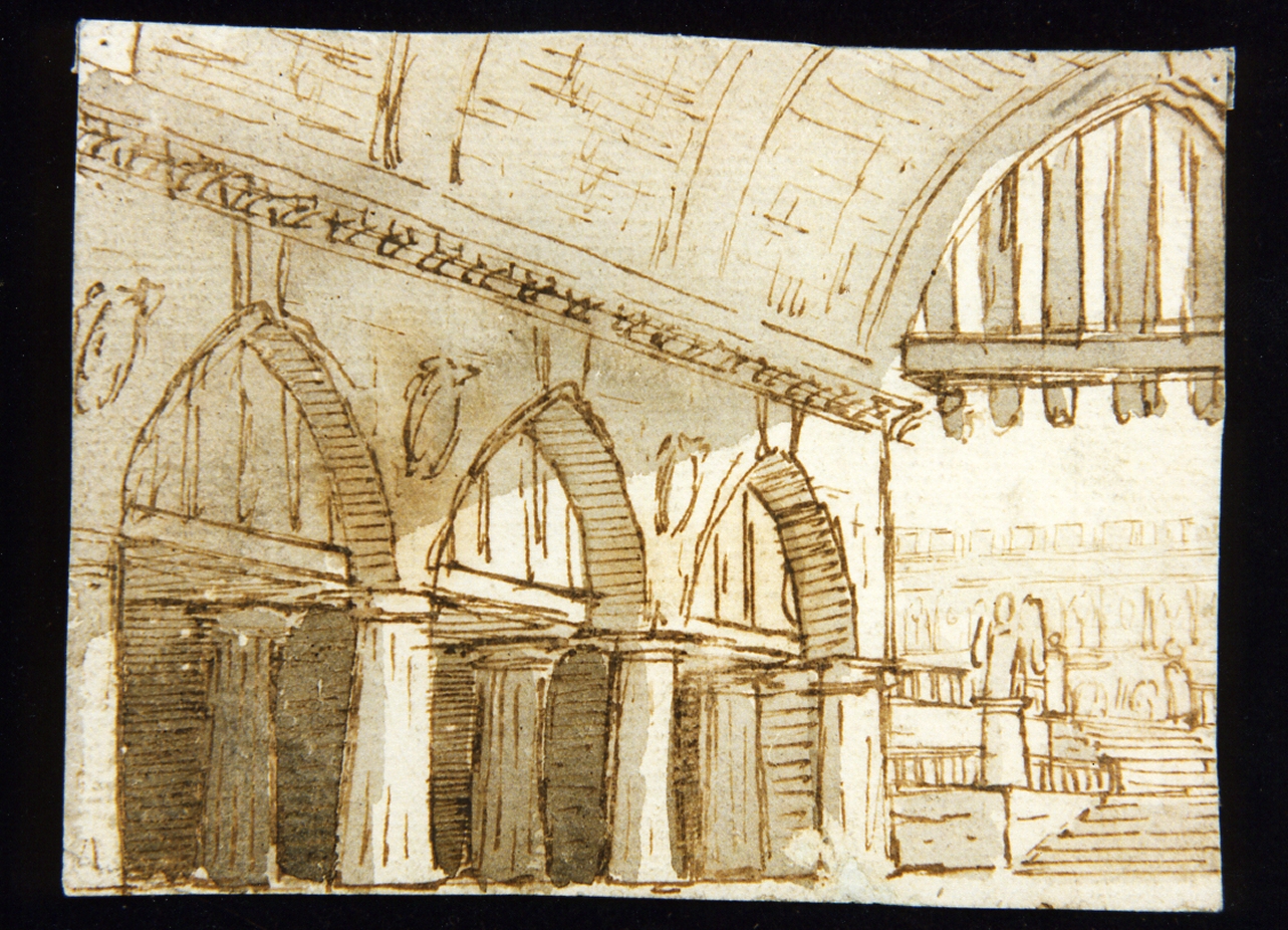 bozzetto di scenografia con ambiente archivoltato (disegno) di Niccolini Antonio (scuola) (sec. XIX)
