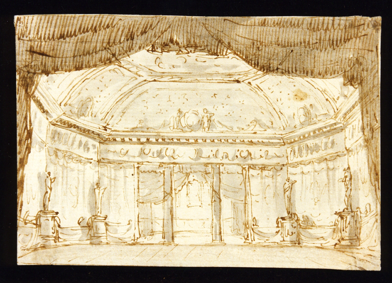bozzetto di scenografia con colonnato ottagonale (disegno) di Niccolini Antonio (scuola) (sec. XIX)