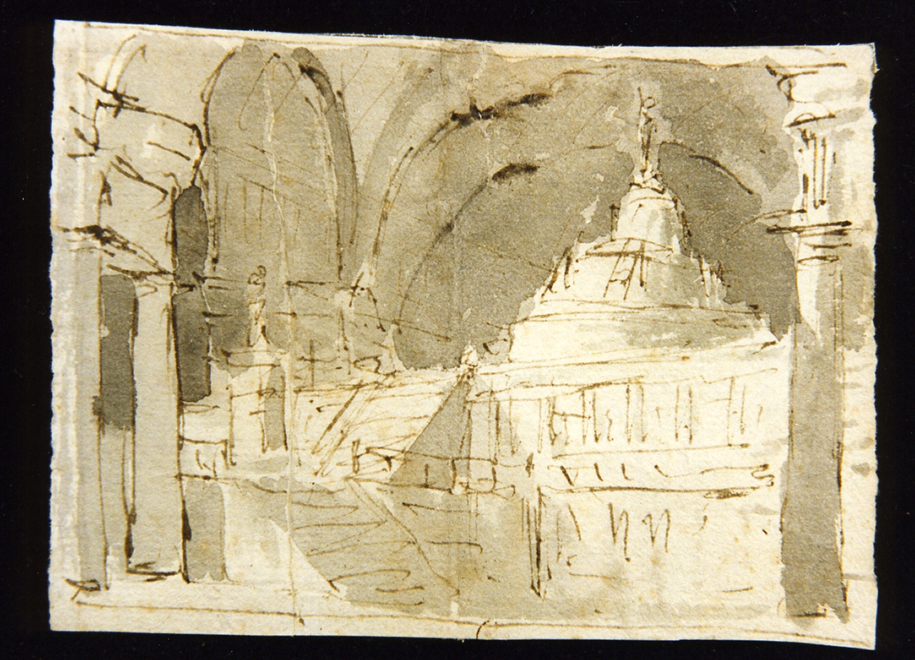 bozzetto di scenografia con interno di chiesa (disegno) di Niccolini Antonio (scuola) (sec. XIX)