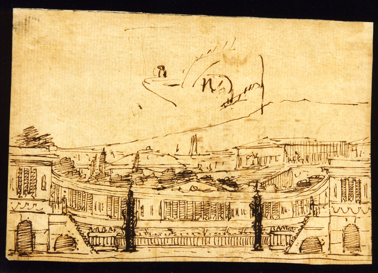 bozzetto di scenografia con architetture classiche (disegno) di Niccolini Antonio (scuola) (sec. XIX)