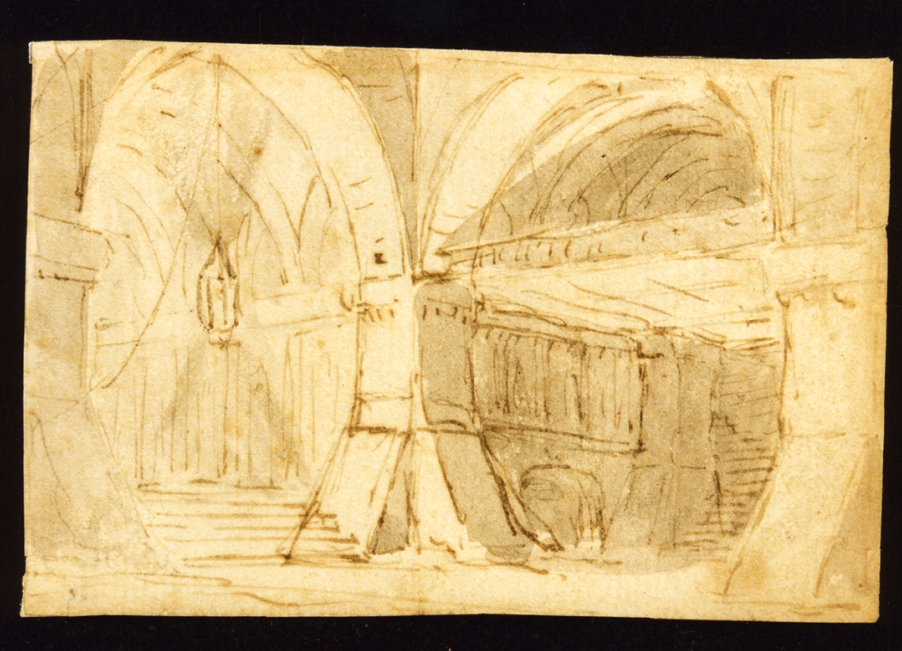 bozzetto di scenografia con ambiente archivoltato (disegno) di Niccolini Antonio (scuola) (sec. XIX)