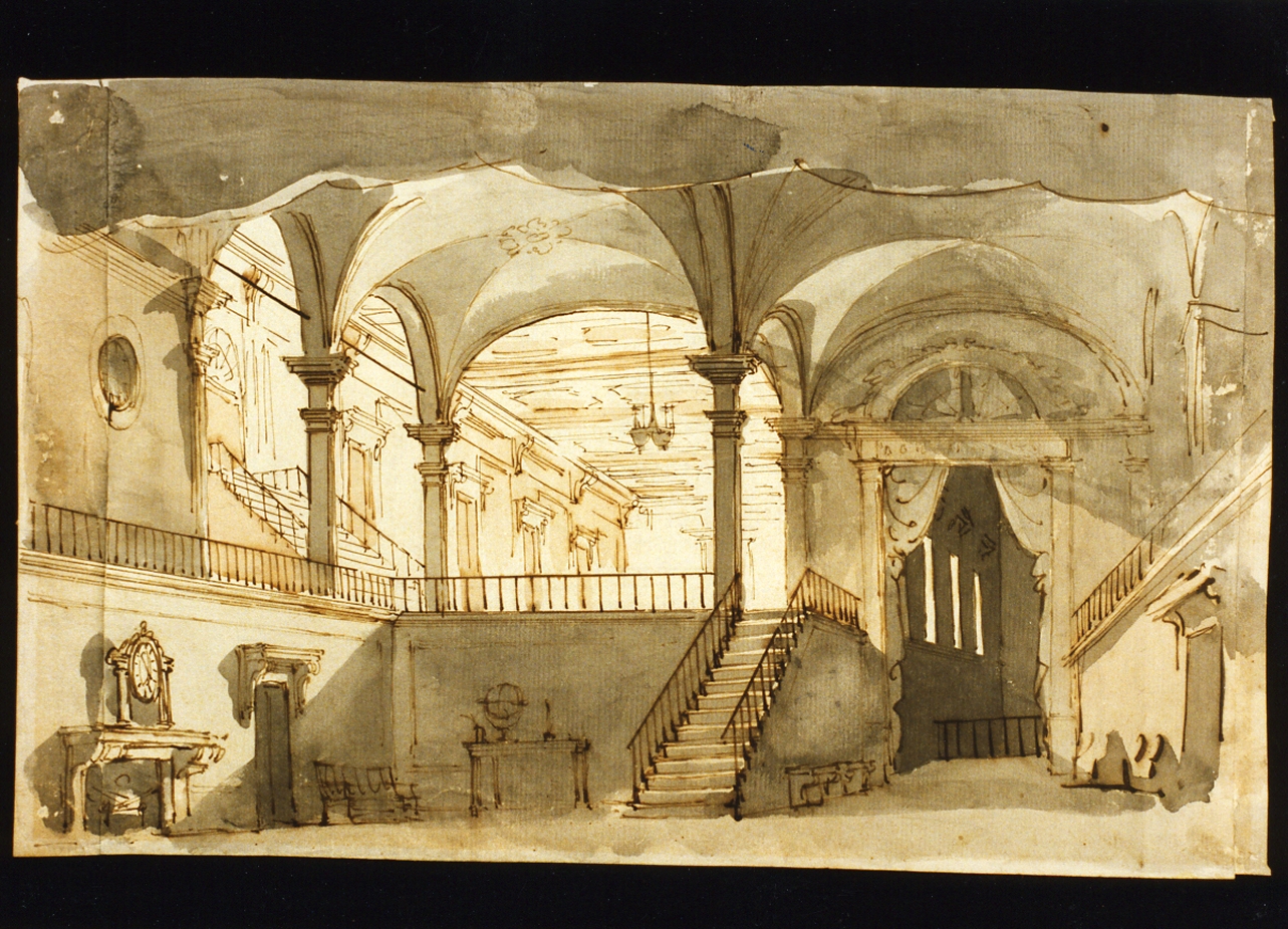 bozzetto di scenografia con interno di palazzo (disegno) di Niccolini Antonio (scuola) (sec. XIX)