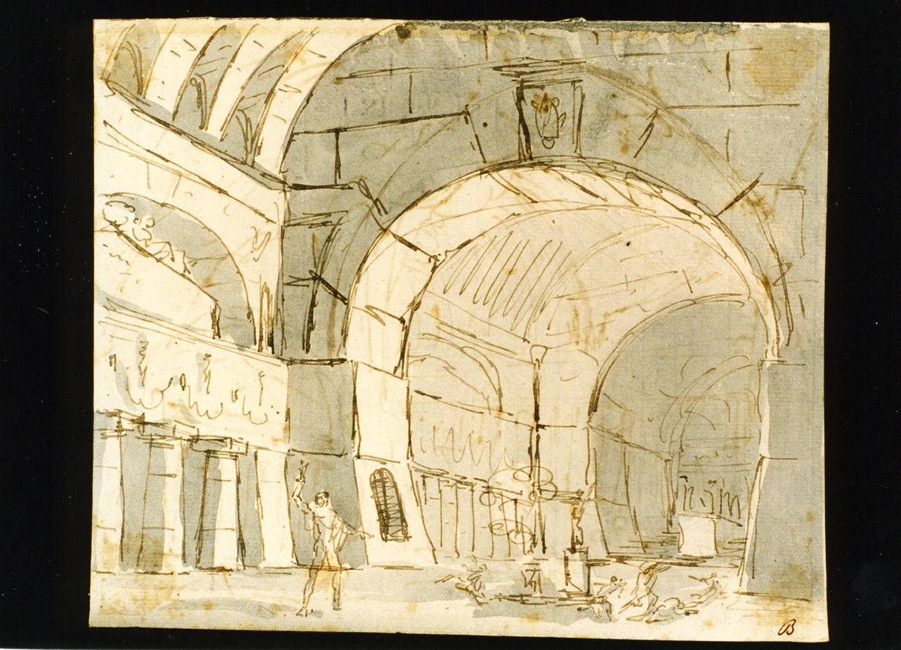 bozzetto di scenografia con ambiente con archi a volte (disegno) di Niccolini Antonio (prima metà sec. XIX)