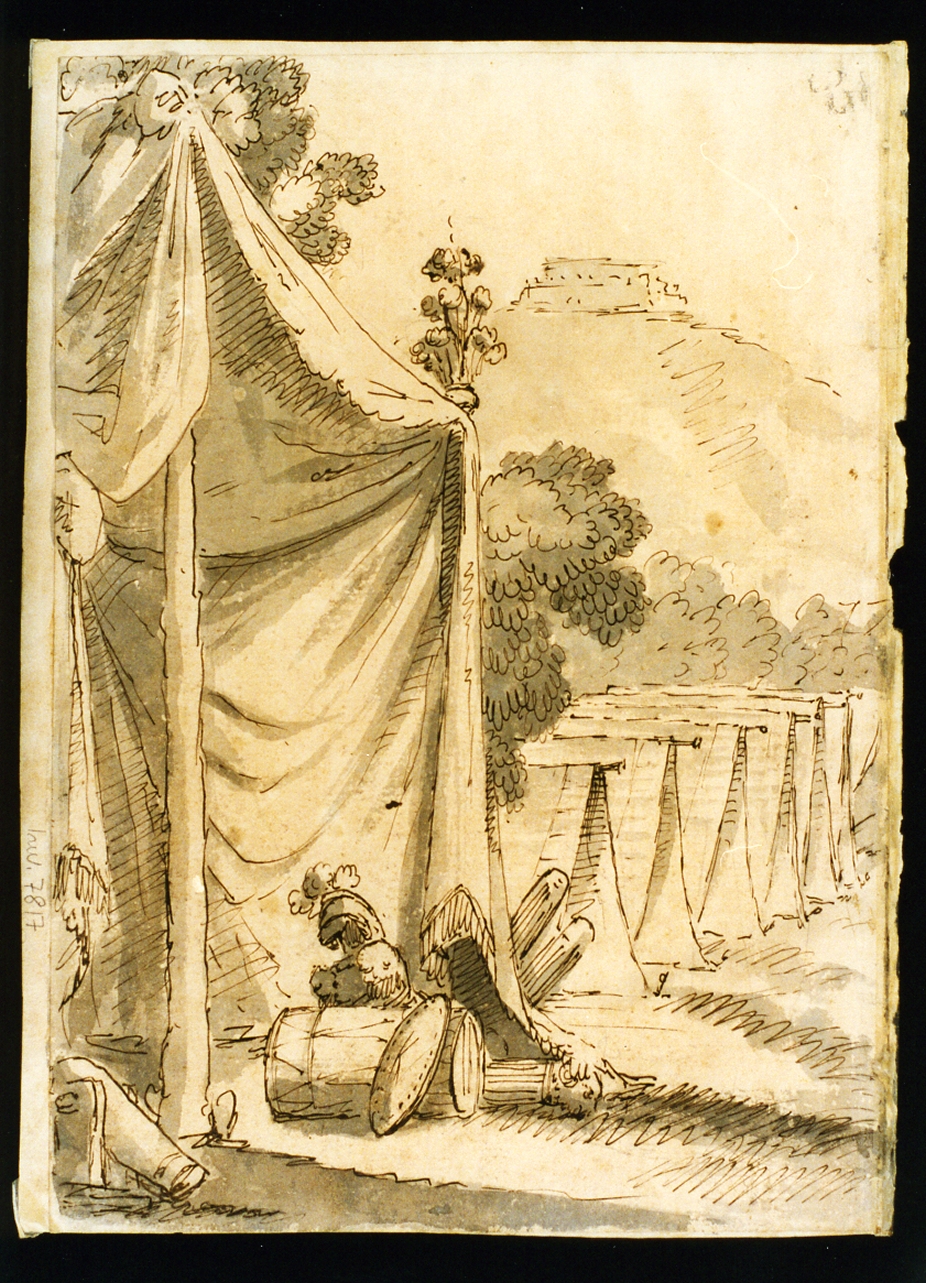bozzetto di scenografia con accampamento (disegno) di Niccolini Antonio (prima metà sec. XIX)