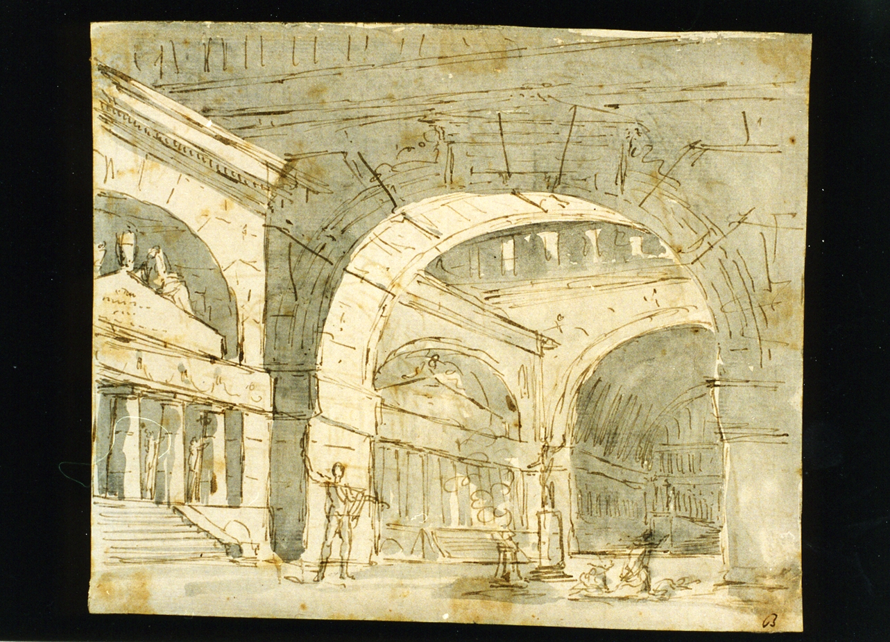 bozzetto di scenografia con archi (disegno) di Niccolini Antonio (prima metà sec. XIX)