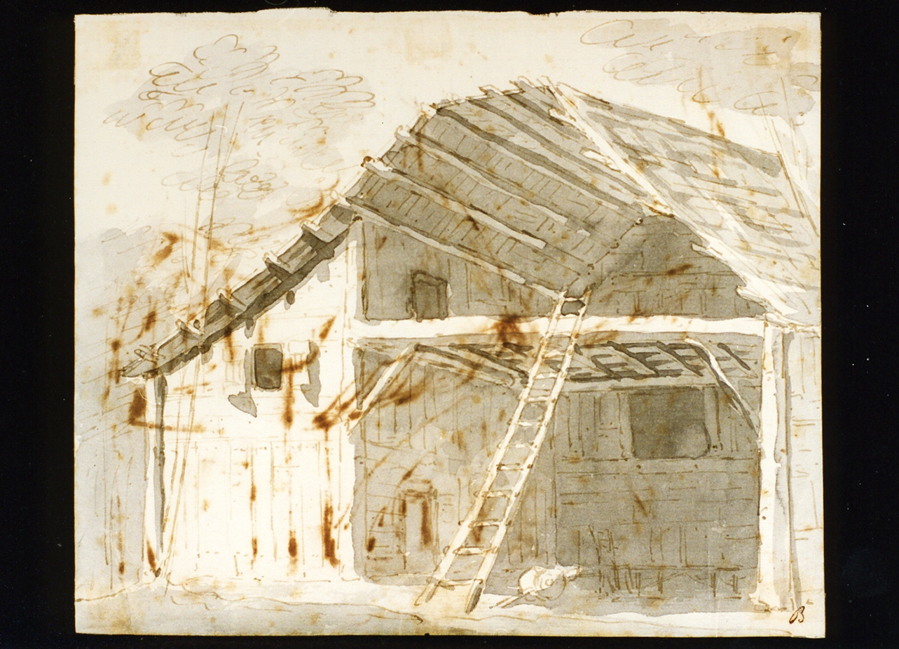 bozzetto di scenografia con fienile (disegno) di Niccolini Antonio (prima metà sec. XIX)