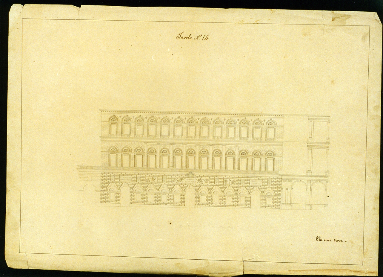 progetto per il fianco del teatro San Carlo (disegno) di Niccolini Antonio (prima metà sec. XIX)