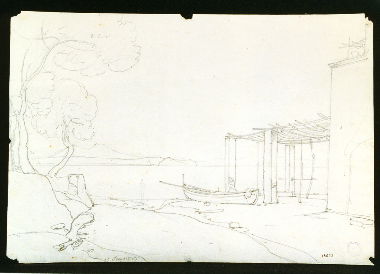 veduta del golfo dalla spiaggia (disegno) di Vianelli Achille (prima metà sec. XIX)