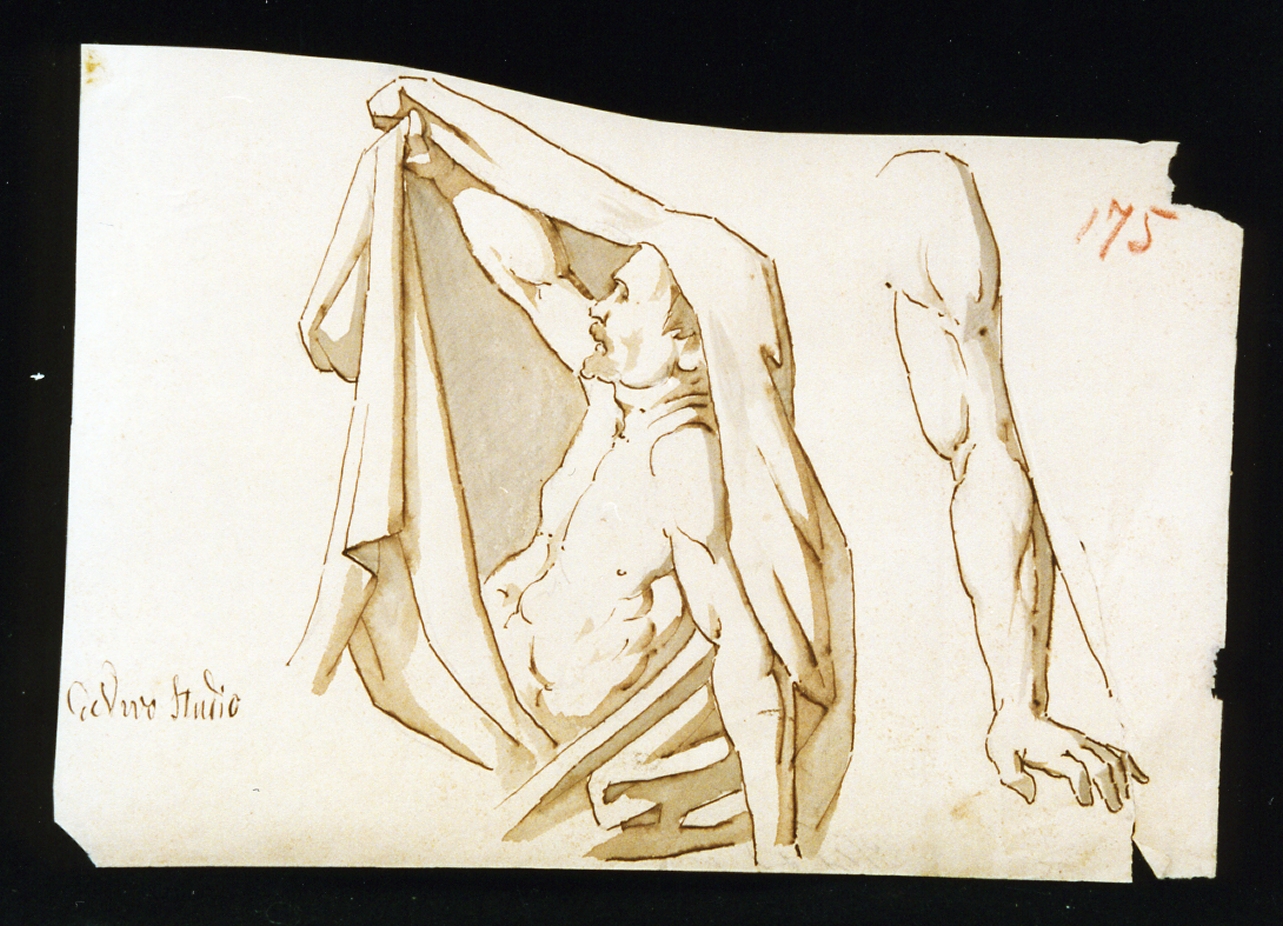 studio di figura maschile con mantello (disegno) di De Vivo Tommaso (terzo quarto sec. XIX)