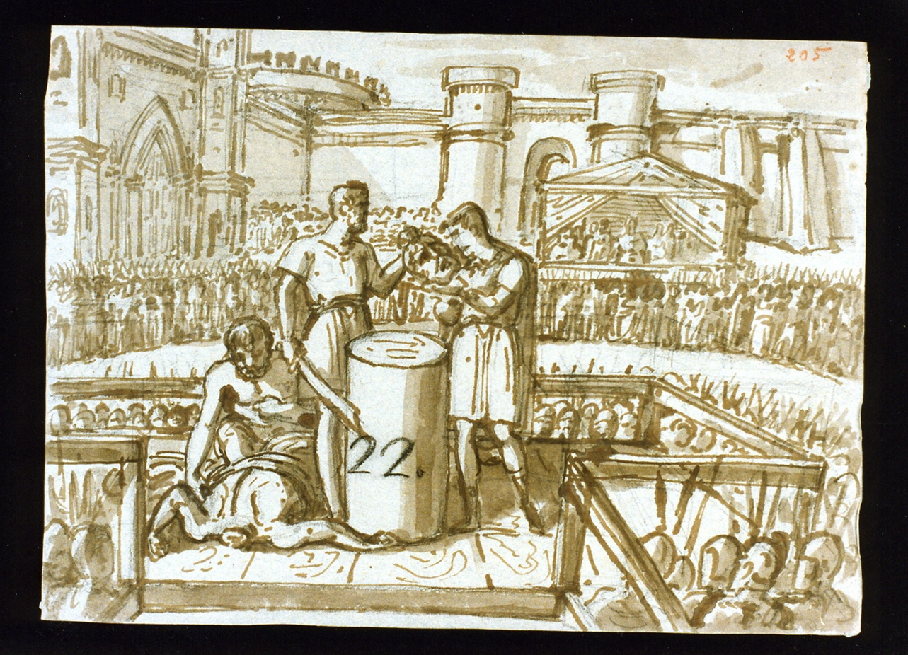 scena di decapitazione (disegno) di De Vivo Tommaso (sec. XIX)