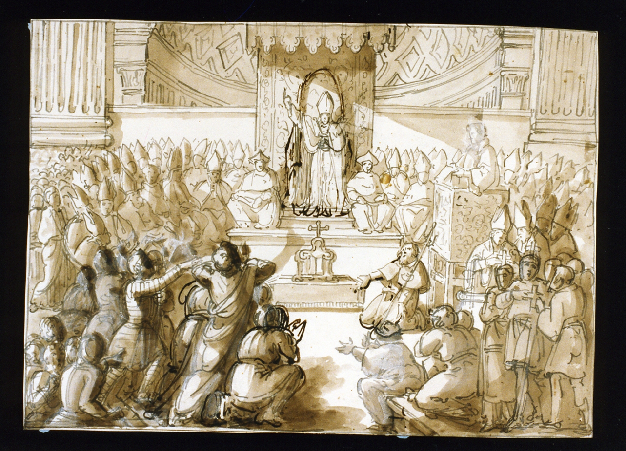 Urbano II e l'eremita Pietro predicano la prima crociata (disegno) di De Vivo Tommaso (sec. XIX)