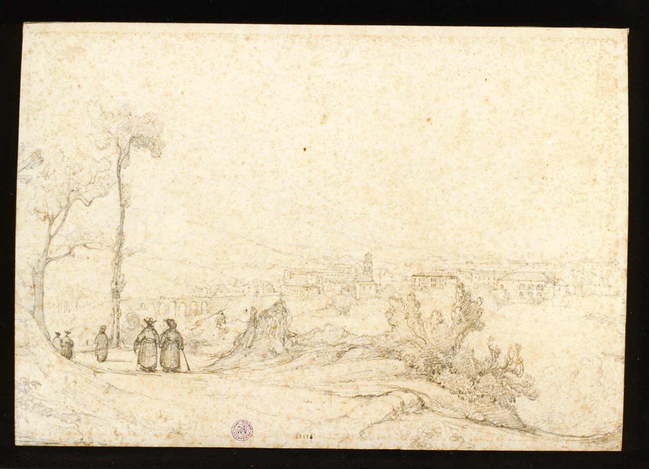 paesaggio con figure (disegno) di Oliva Francesco (sec. XIX)