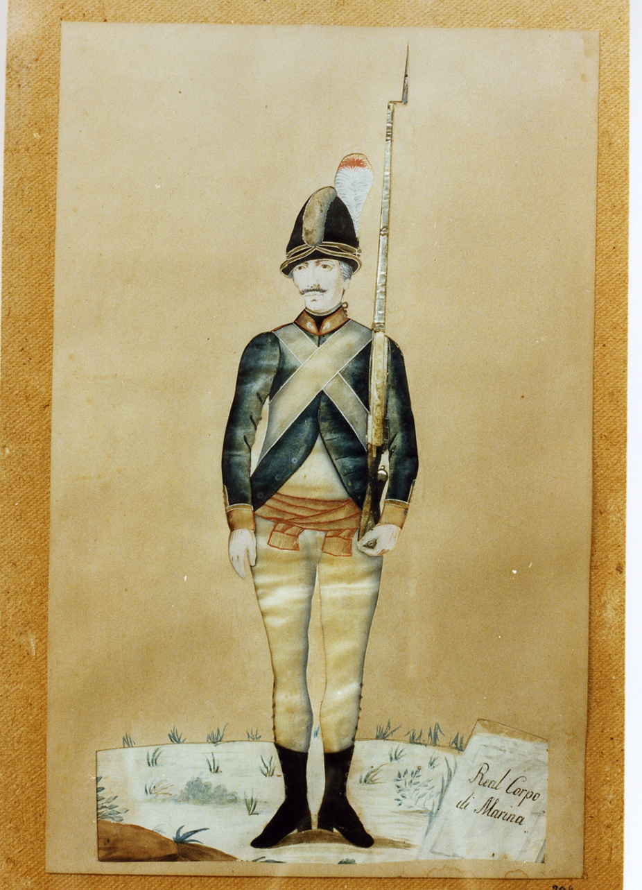 militare borbonico del real corpo di marina (disegno) - ambito napoletano (sec. XVIII)