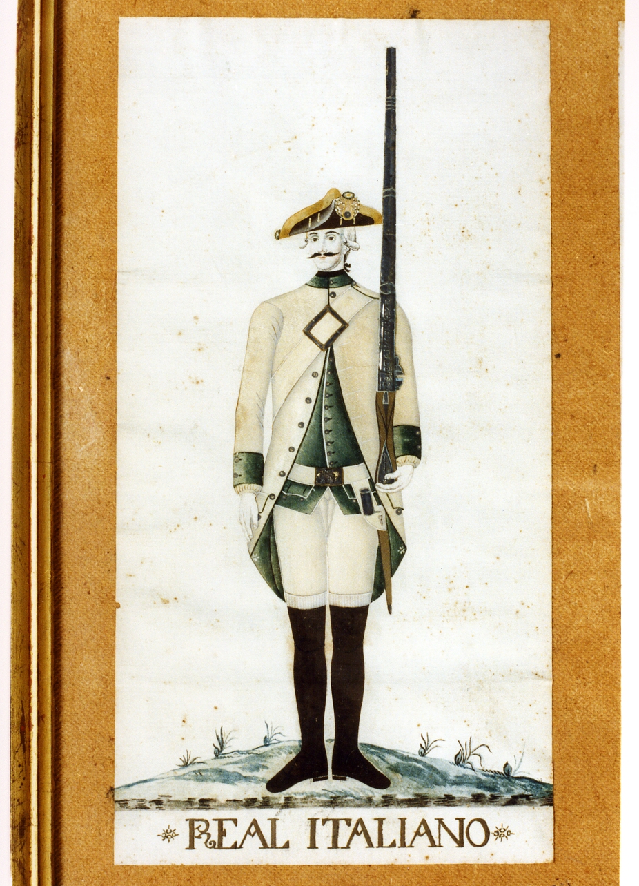 militare borbonico real italiano (disegno) - ambito napoletano (sec. XVIII)