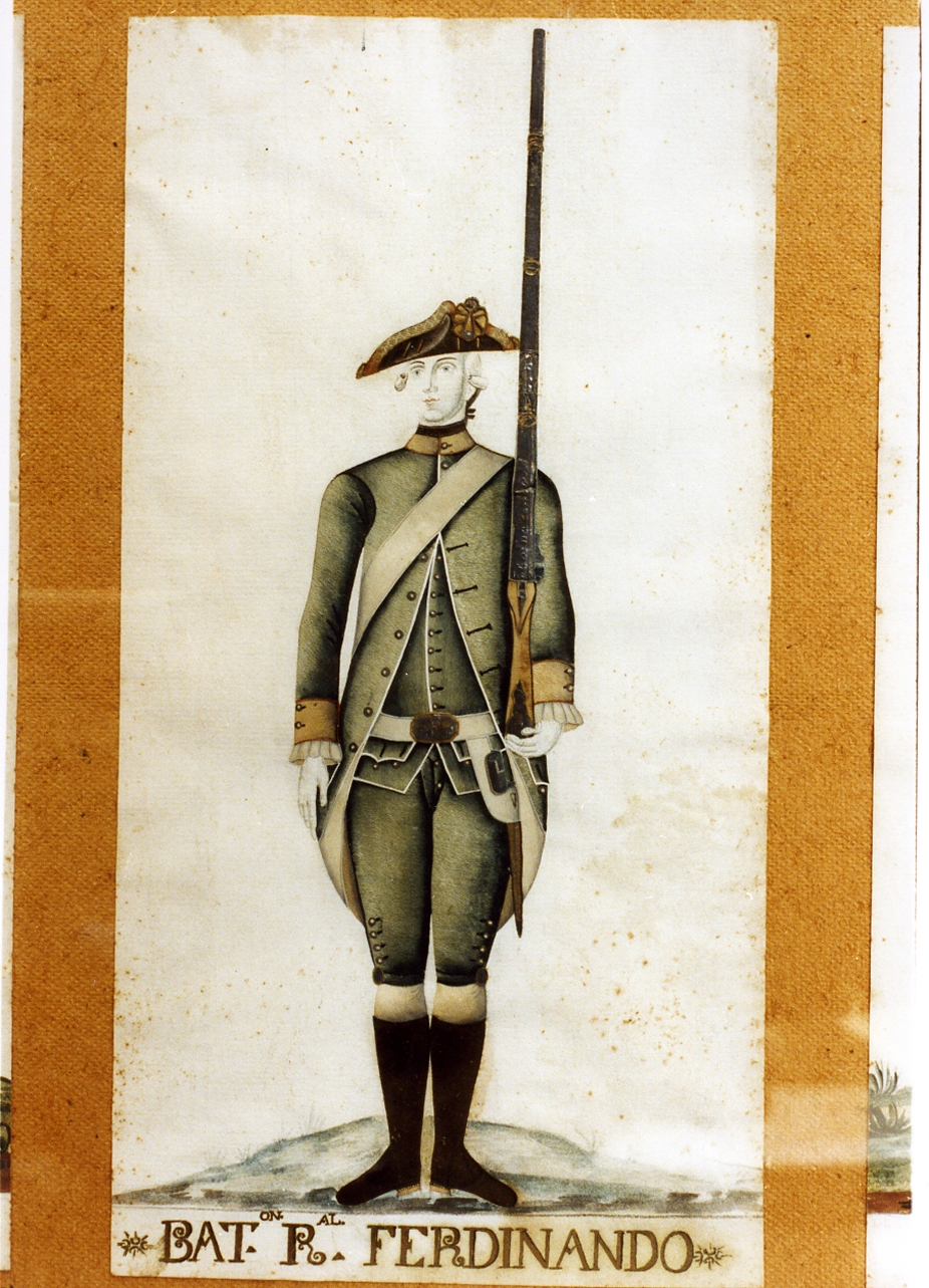 militare borbonico del battaglione real Ferdinando (disegno) - ambito napoletano (sec. XVIII)