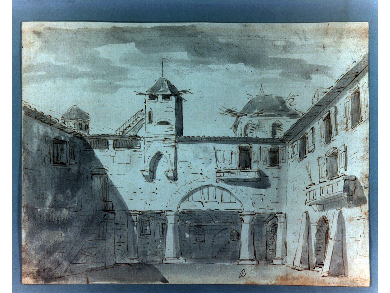 cortile di palazzo (disegno) di Niccolini Antonio (sec. XIX)