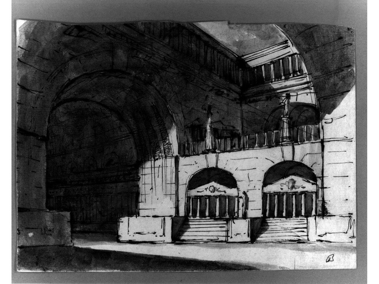 cortile di un tempio (disegno) di Niccolini Antonio (sec. XIX)