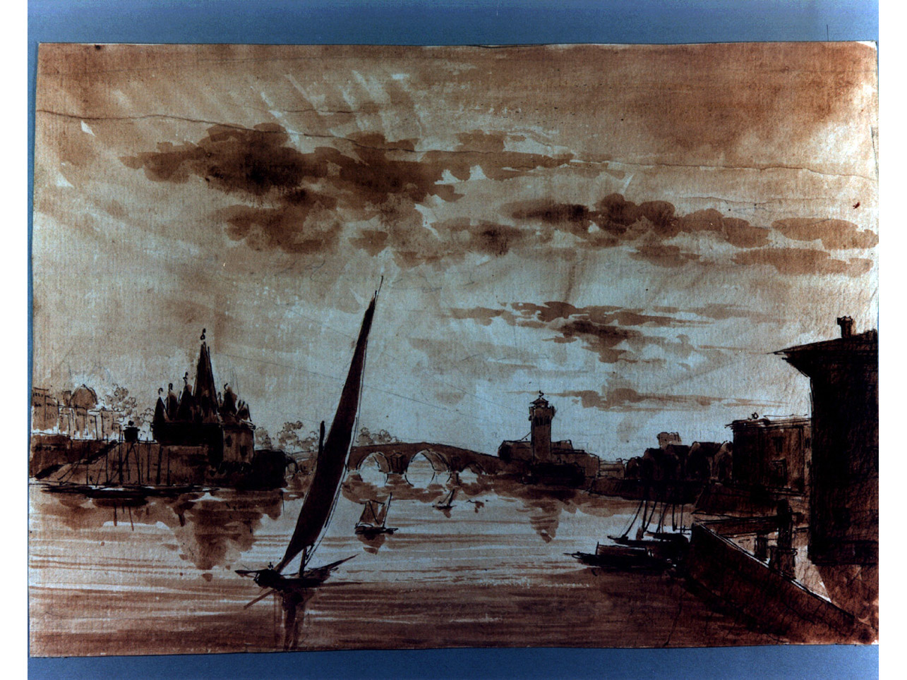 paesaggio fluviale (disegno, elemento d'insieme) di Niccolini Antonio (sec. XIX)