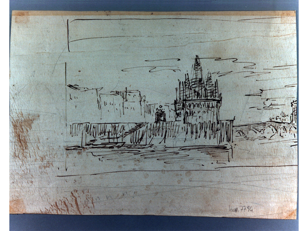 paesaggio fluviale (disegno, elemento d'insieme) di Niccolini Antonio (sec. XIX)