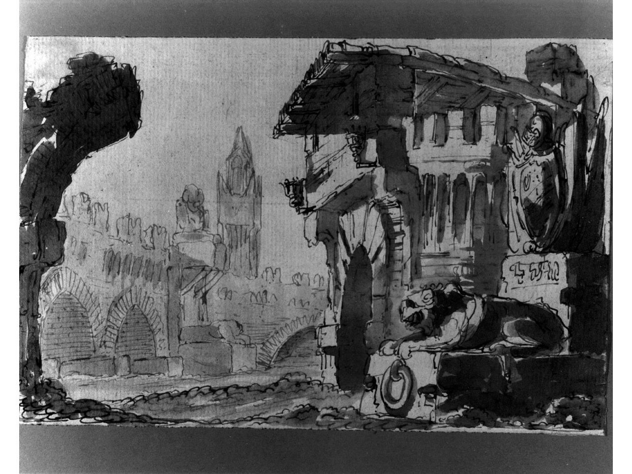 architetture e ruderi (disegno) di Niccolini Antonio (sec. XIX)