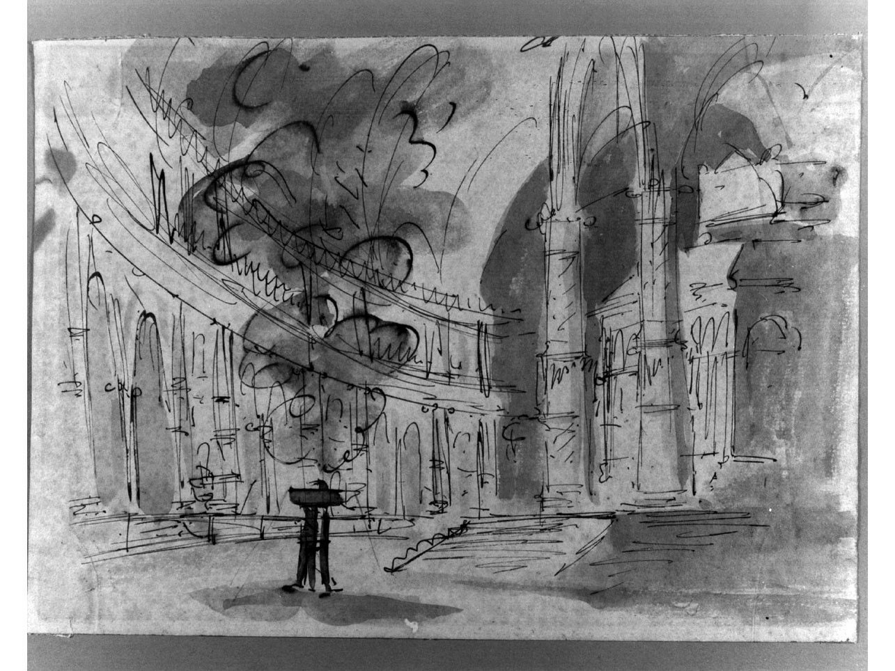 interno di tempio (disegno, elemento d'insieme) di Niccolini Antonio (sec. XIX)