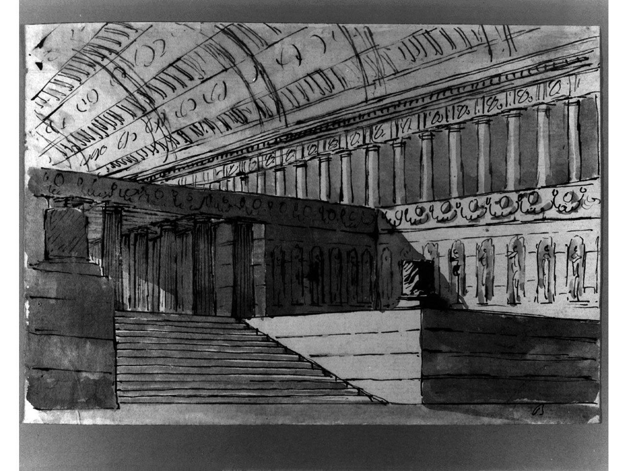 interno di un tempio (disegno, elemento d'insieme) di Niccolini Antonio (sec. XIX)