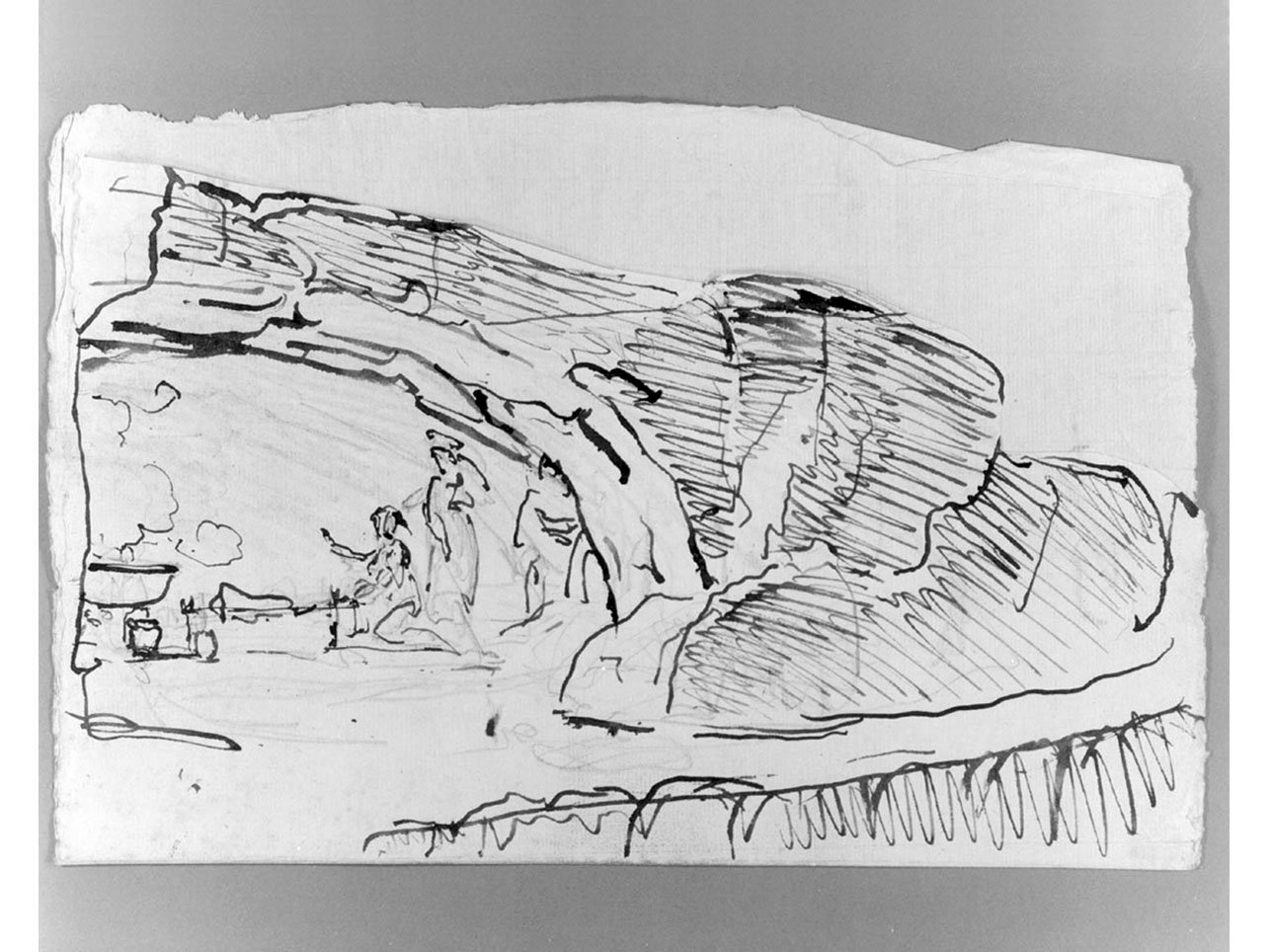 caverna con figura orante e ara accesa (disegno, elemento d'insieme) di Niccolini Antonio (sec. XIX)