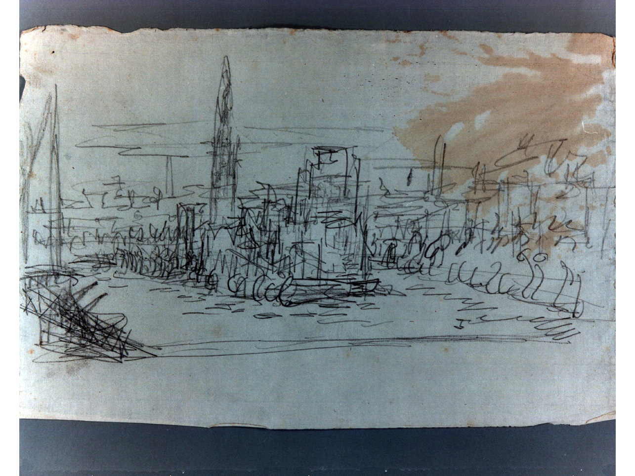 porto di città (disegno di scenografia, elemento d'insieme) di Niccolini Antonio (sec. XIX)