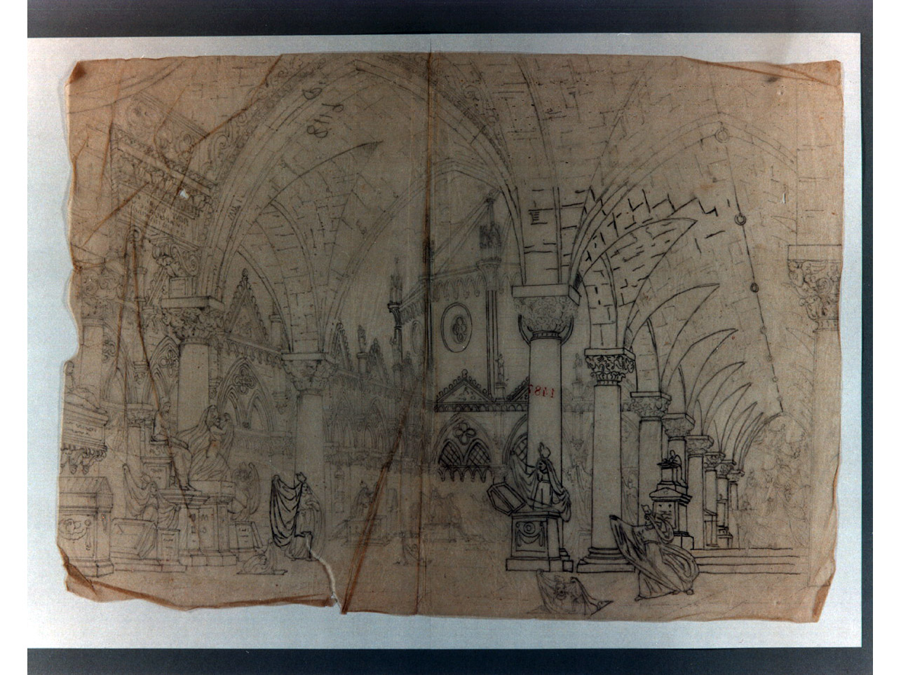 cimitero gotico (disegno) di Niccolini Antonio (scuola) (sec. XIX)