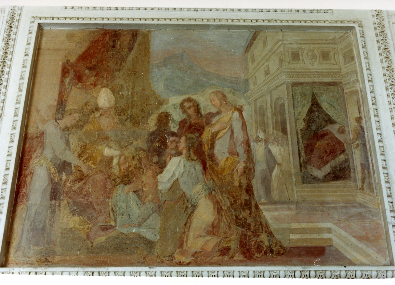 Giovanna I in atto di offrire la custodia della chiesa a San Brunone (dipinto) di Baglione Giovanni (sec. XVI)