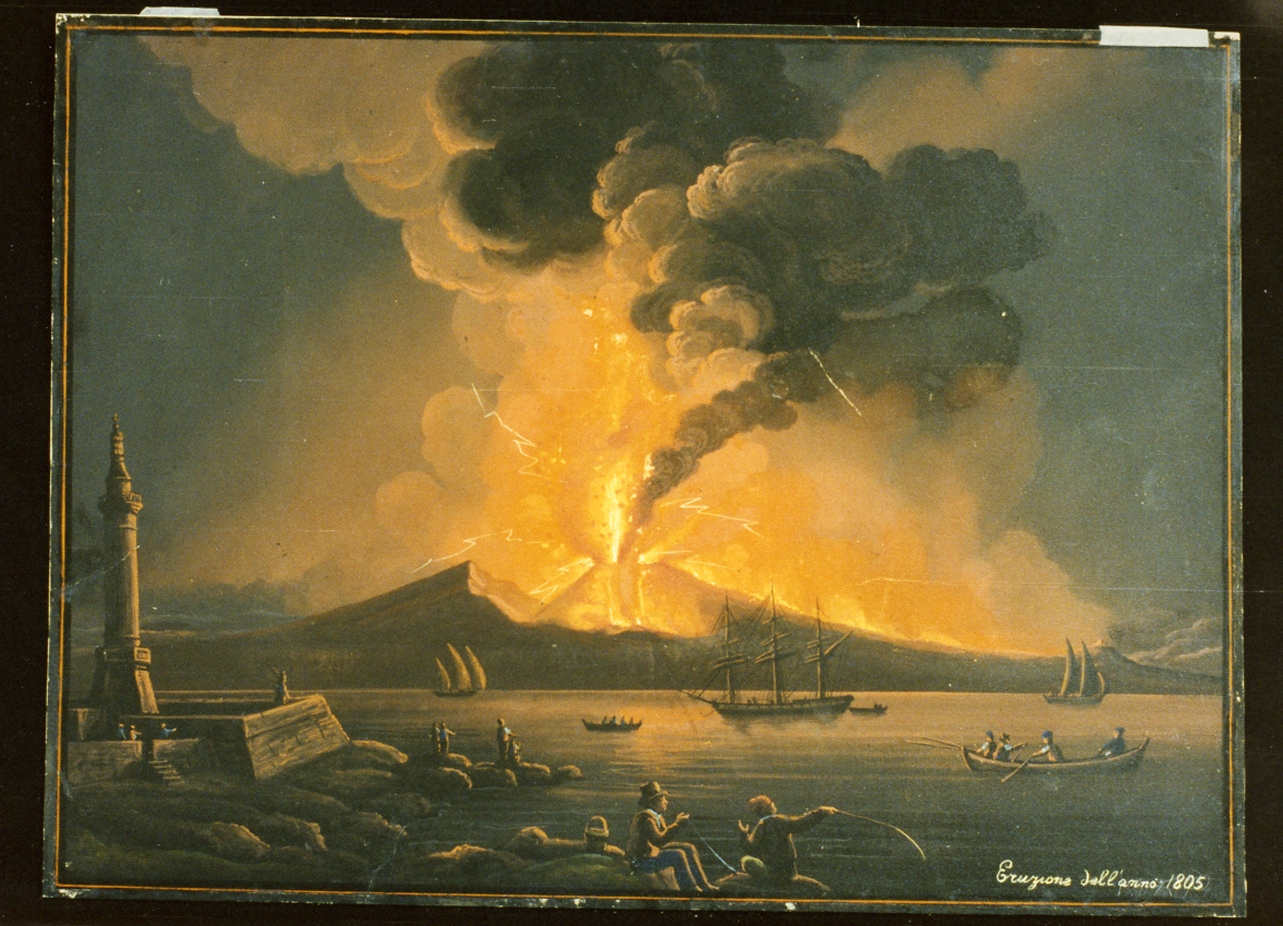 eruzione dell'anno 1805, paesaggio (dipinto) - ambito napoletano (sec. XIX)