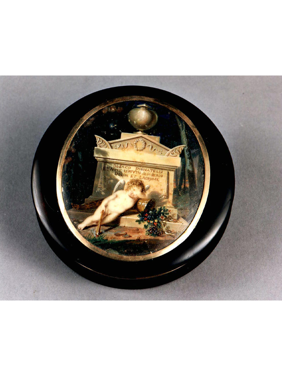 paesaggio con monumento funebre del duca di Monteleone e putto (scatola) - bottega napoletana (fine/inizio secc. XVIII/ XIX)