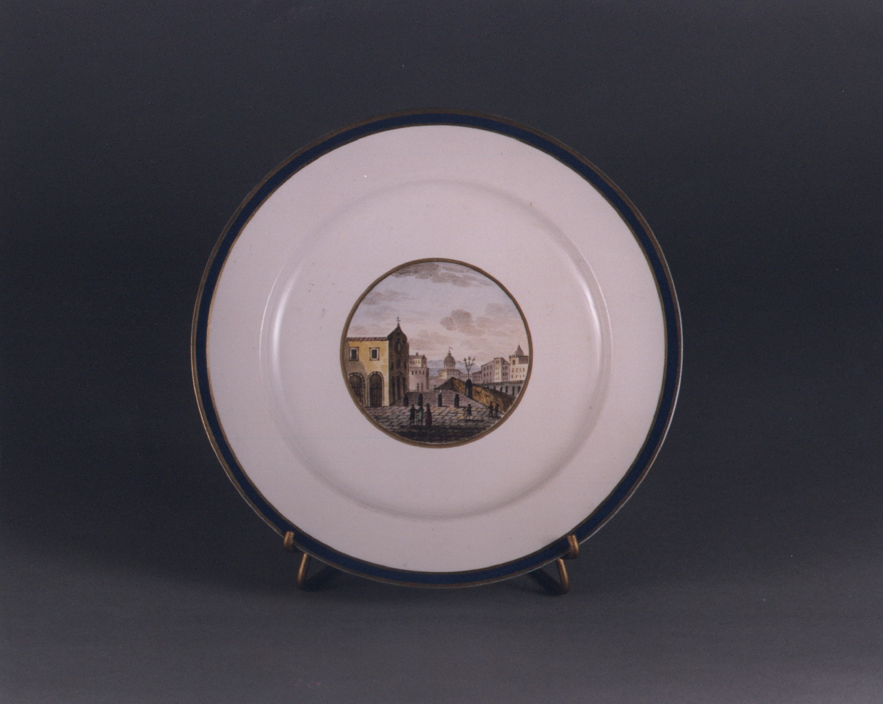 paesaggio con architetture (piatto) - manifattura di Doccia (sec. XIX)