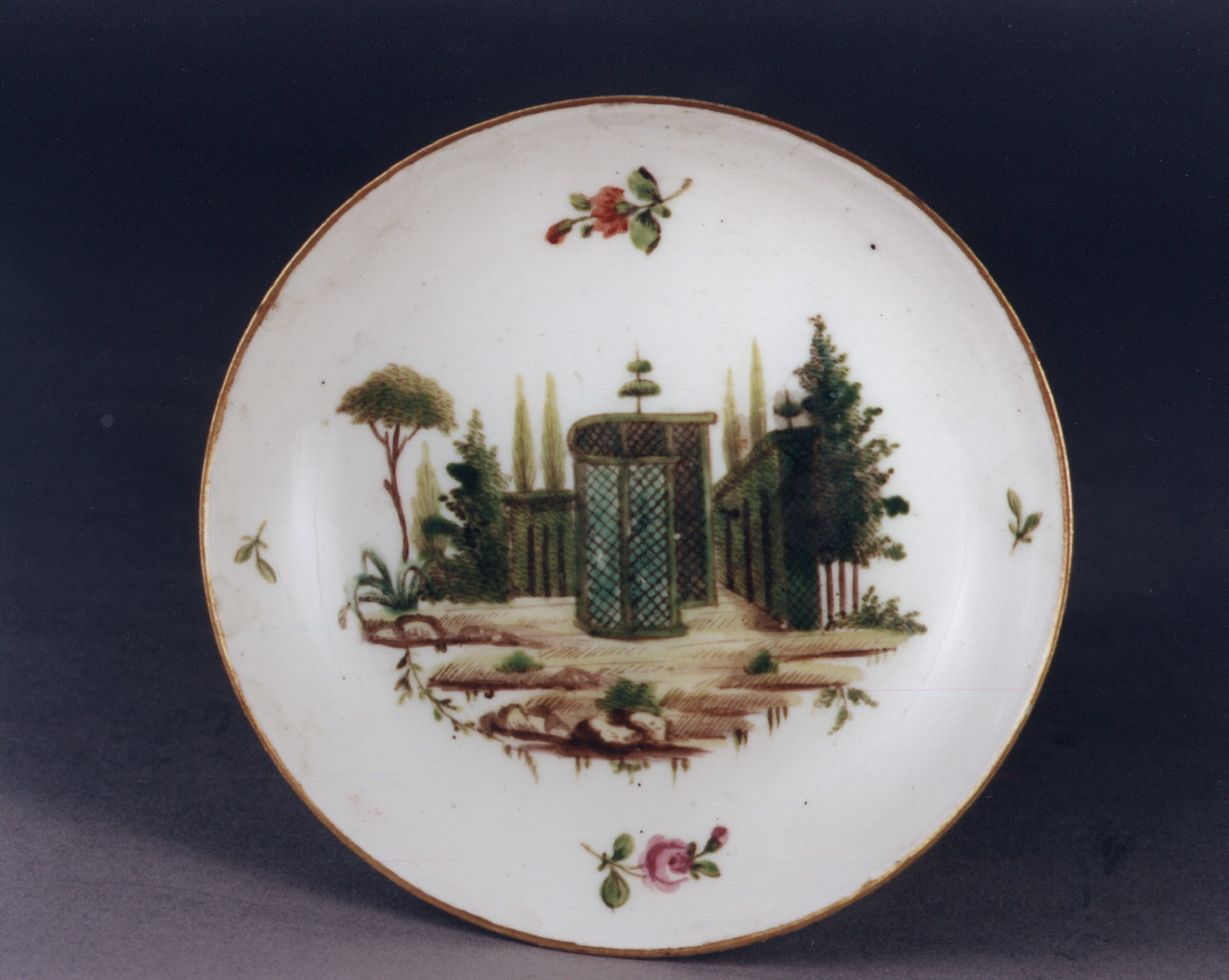 paesaggio con architetture (piattino) di Cozzi Geminiano (sec. XVIII)