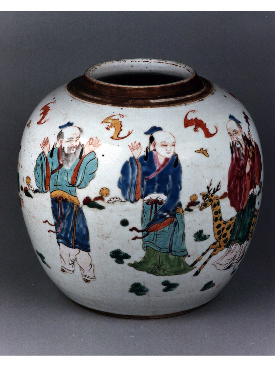 figure orientali/ motivi decorativi vegetali e animali (vaso) - manifattura cinese (sec. XVIII)