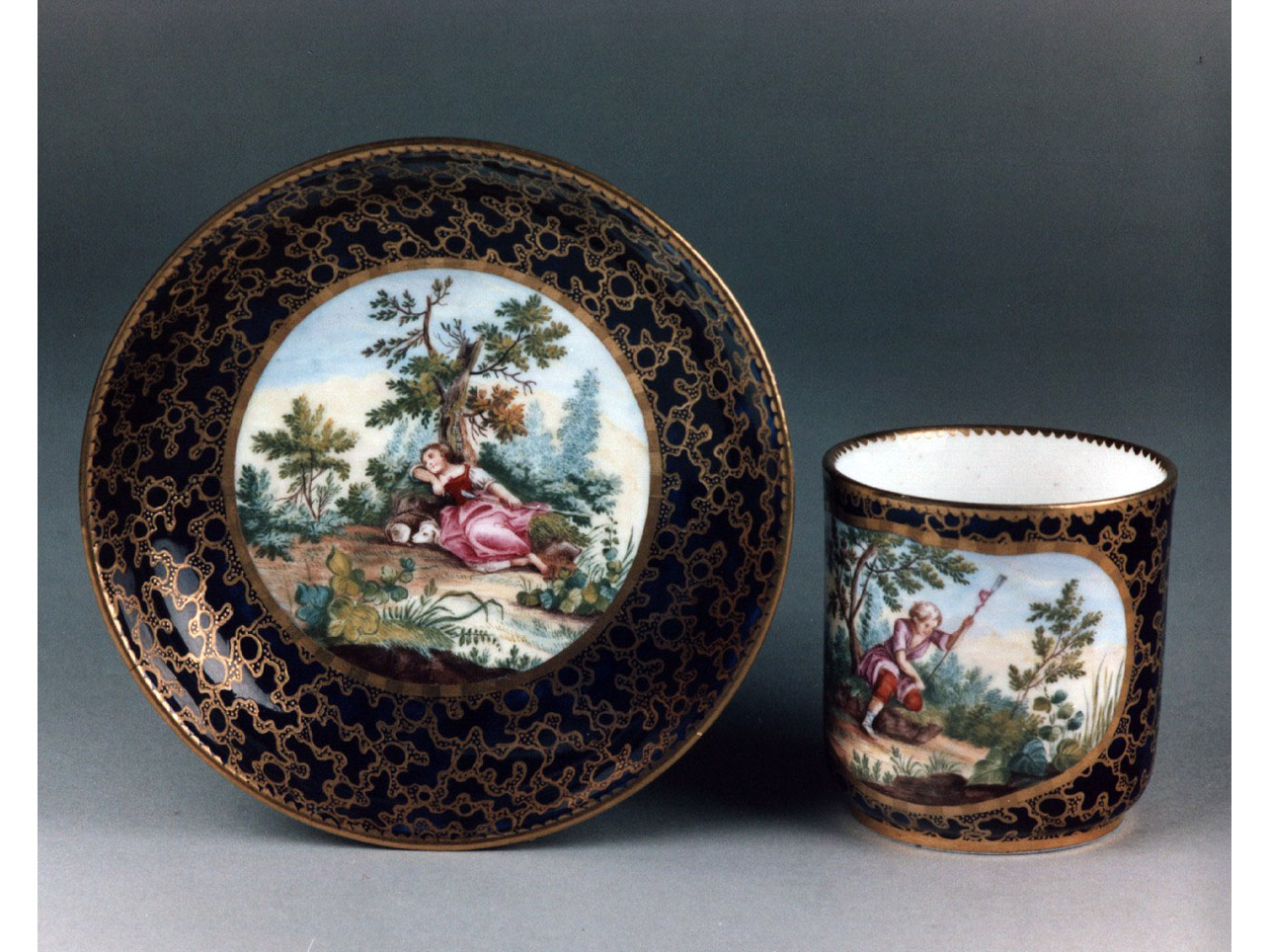 scena di vita campestre (tazza) di Vieillard André Vincent (sec. XVIII)