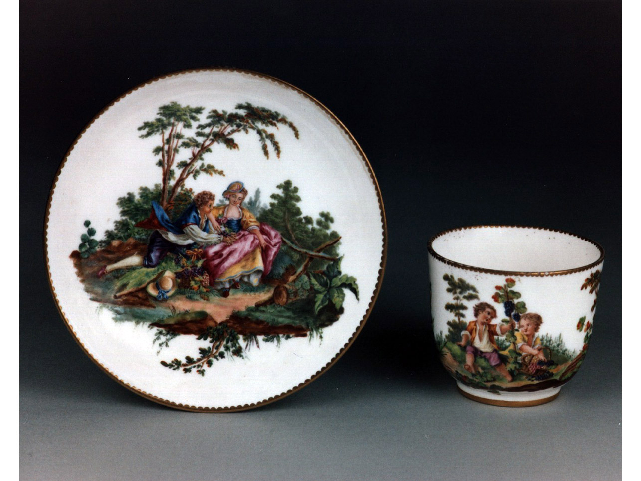 scena campestre con figure (tazza) di Fontaine Jacques (sec. XVIII)