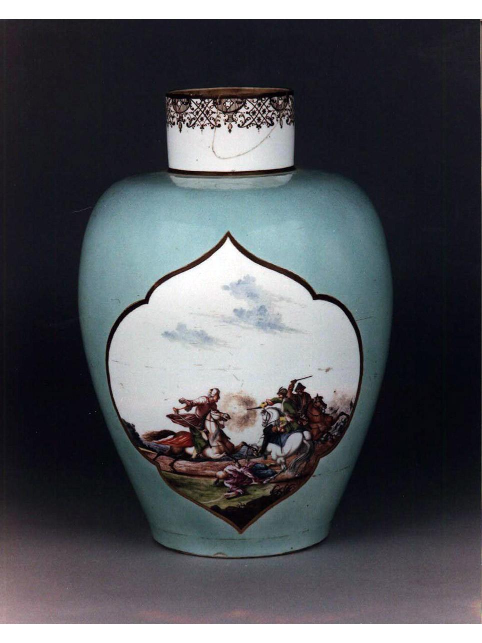 scene di battaglia/ motivi decorativi geometrici (vaso) - manifattura di Meissen (sec. XVIII)