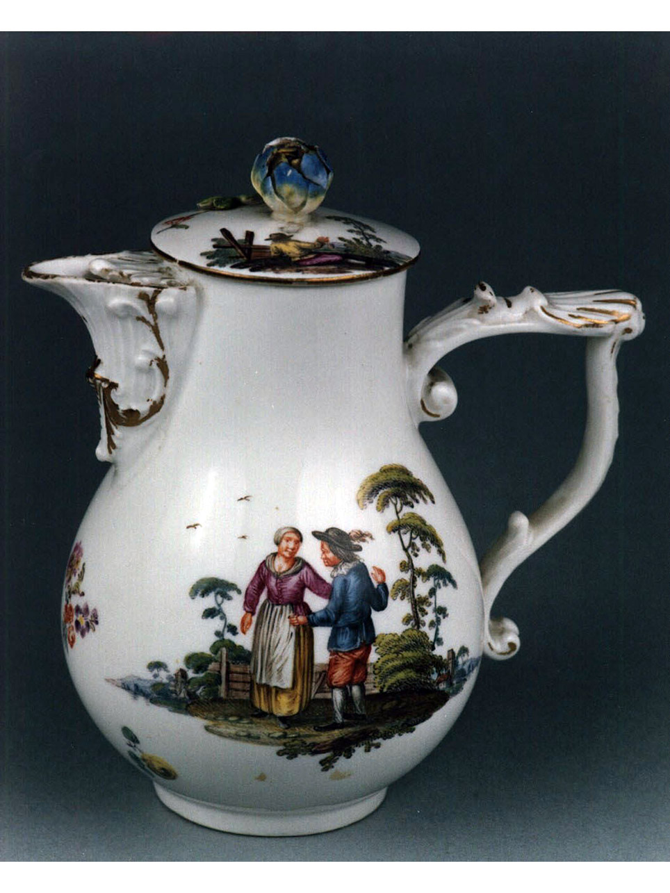 scena campestre con figure (caffettiera) - manifattura di Meissen (sec. XVIII)