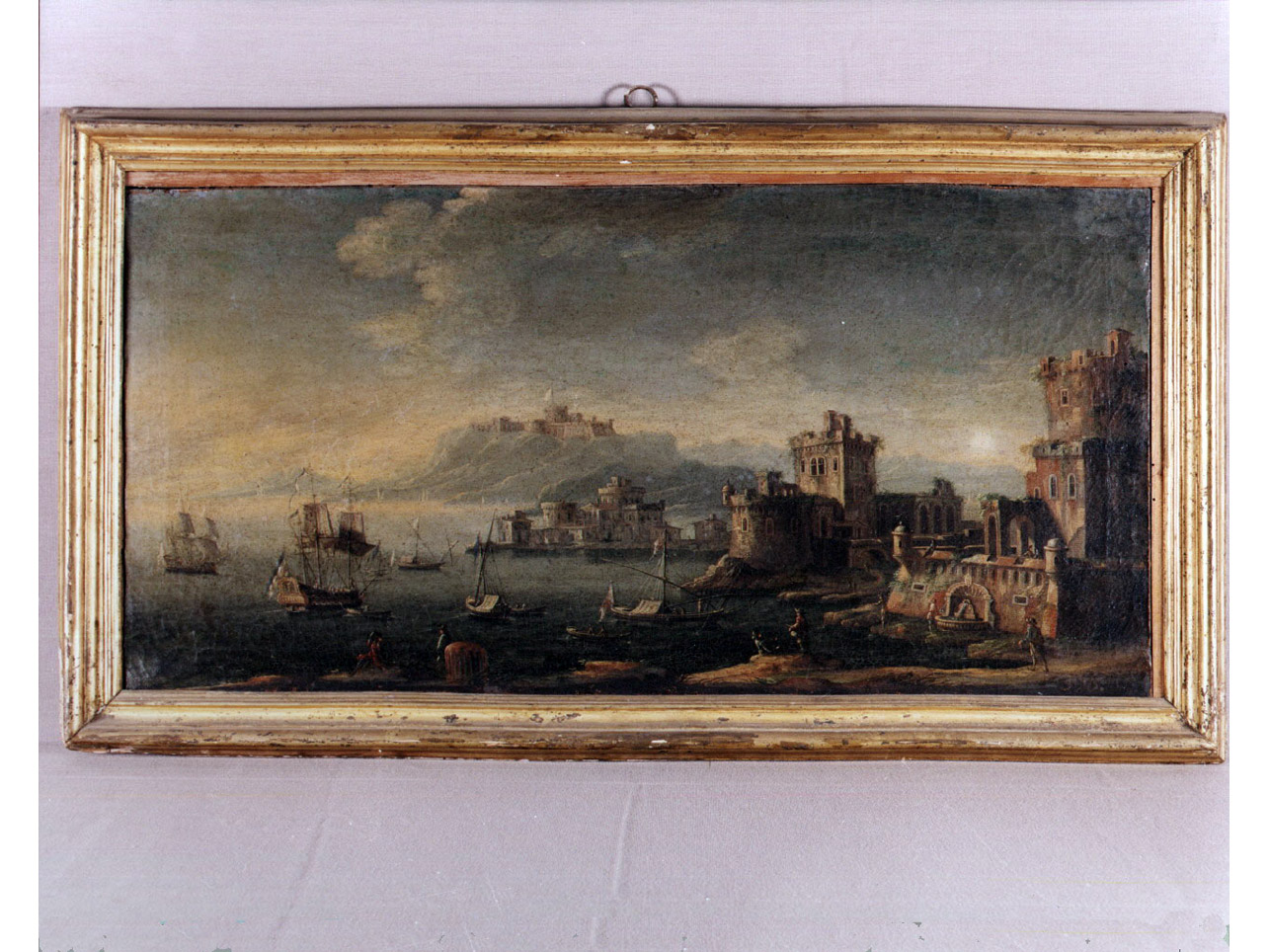 paesaggio marino con nave allo scalo (dipinto) di Greco Gennaro detto Mascacotta (inizio sec. XVIII)