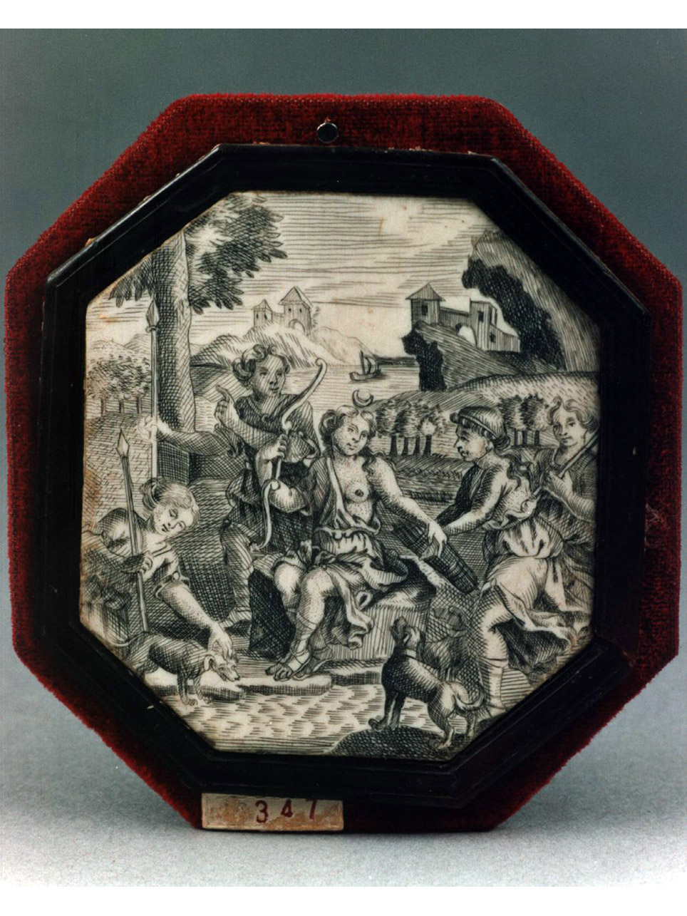 Diana cacciatrice con le ninfe (placchetta) - bottega Italia settentrionale (fine/inizio secc. XVI/ XVII)