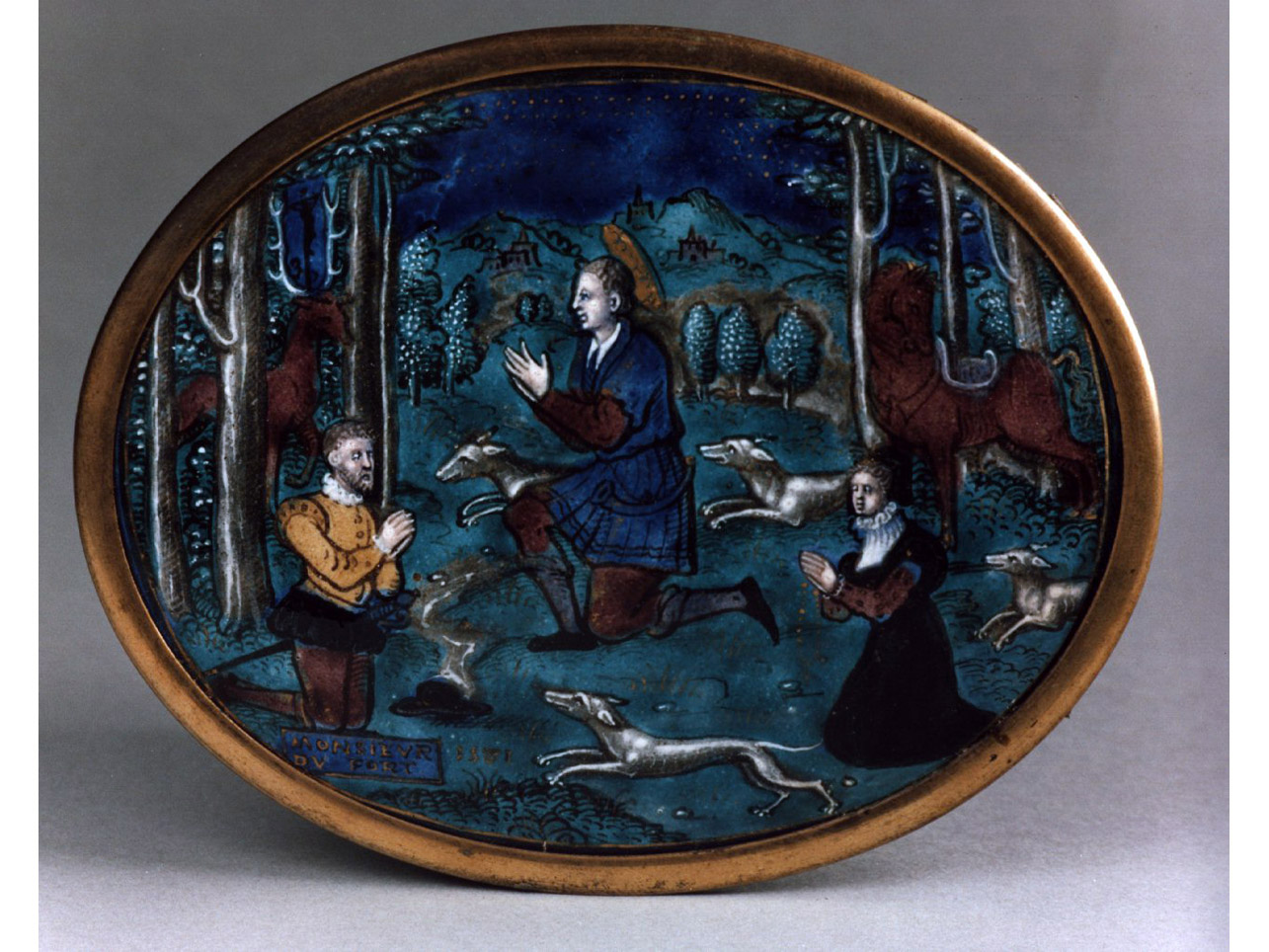 visione di Sant'Umberto (placchetta) di De Court Jean (sec. XVI)