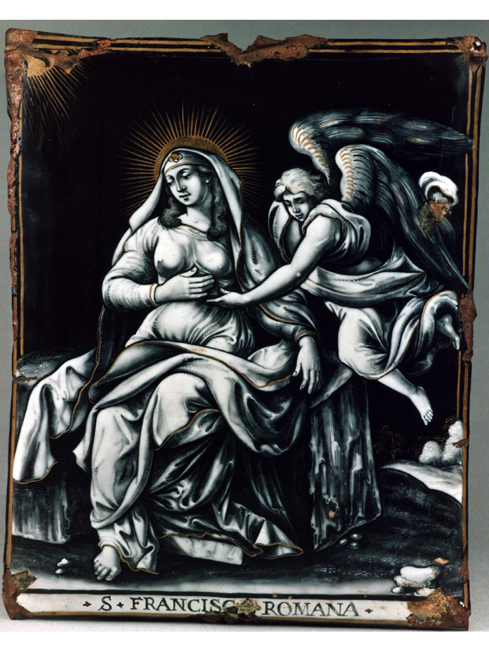 Santa Francesca Romana ha la visione del suo angelo custode (placca) di Laudin Jacques (sec. XVII)