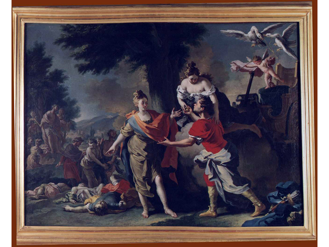 Ippomene riceve i pomi d'oro da Venere (dipinto) di Vaccaro Domenico Antonio (sec. XVIII)