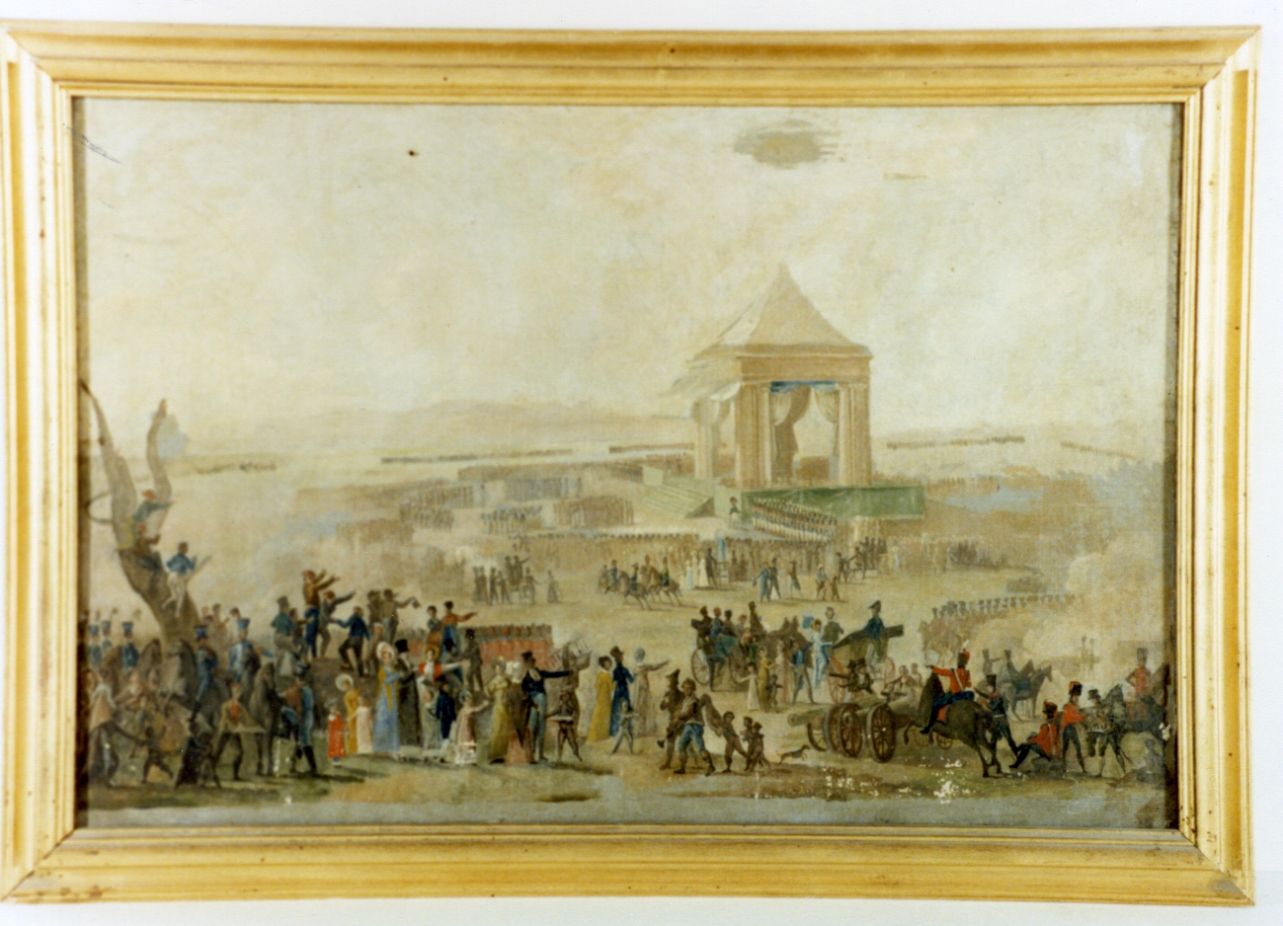 rivista militare sul campo di Marte (dipinto) - ambito napoletano (sec. XIX)